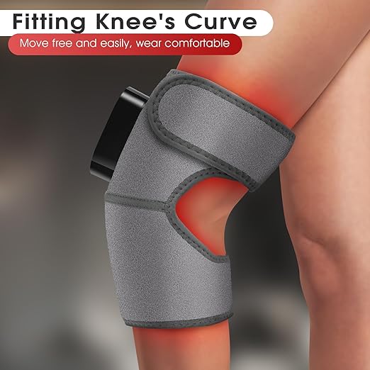 Cordless Heated Knee Massager with Vibration, Heated Knee Brace Wrap Heating Shoulder Brace Support Wrap for Knee Shoulder Elbow, Heating Pad with 6 Heating Levels, 3 Massage Modes & Timer (Grey)