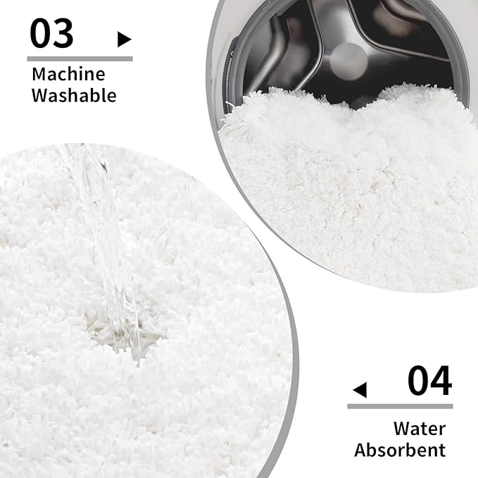 White Bathroom Rugs 24x48 Non Slip Fluffy Bath Mat for Bathroom Floor Washable Plush Luxury Bath Rug for Tub Soft Shaggy Absorbent Shower Sink Mat