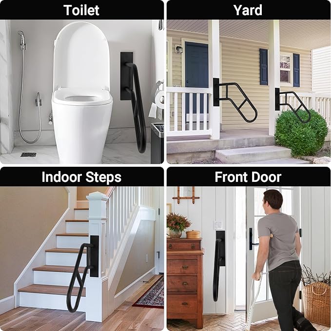 Aduanbang Hand Rails for Outdoor Steps & Elderly,U-Shape Wall Mount Stair Railing, Porch, Deck, Garage & Garden Grab Bar, 1 Pack Safety Handle
