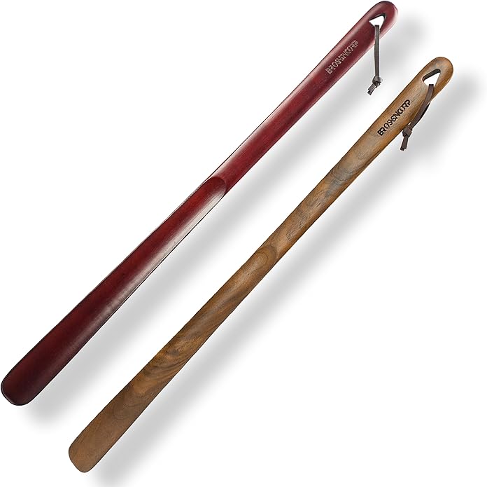 Wooden Shoe Horn Long Handle For Seniors 23.6" Easy Wear Helper Shoehorns Women Kids Baby Elderly Hanging Rings