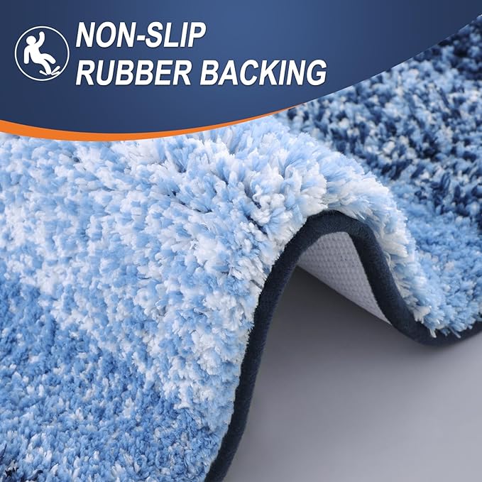 OLANLY Bathroom Rug Set 2 Piece, Soft Absorbent Microfiber Bath Rug Set, Non-Slip, Machine Wash Dry, Plush Shaggy Bath Mats for Bathroom (30"x20"+24"x16", Navy)