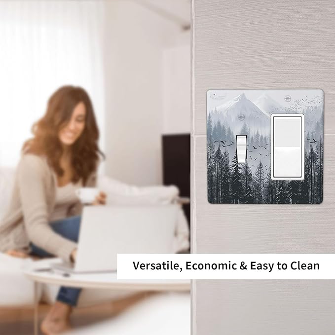 Misty Forest Nature Tree Mountain Birds Outlet Covers 1 Toggle 1 Rocker Combination Decorative Wall Plate Electrical Switch Plates Light Switch Cover Plate for Bed Room Living Room Decor