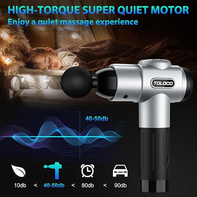 TOLOCO Massage Gun, Muscle Massage Gun Deep Tissue for Athletes with 10 Massage Heads, Electric Percussion Massager for Any Pain Relief, Christmas Gifts for Women, Men, Silver