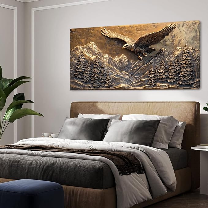 Brown Retro Country Eagle Wall Art for Living Room Canvas Painting Prints Rustic Mountain Sky Vintage Art Deco Modern Artwork Office Bedroom Farmhouse Decor Extra Large