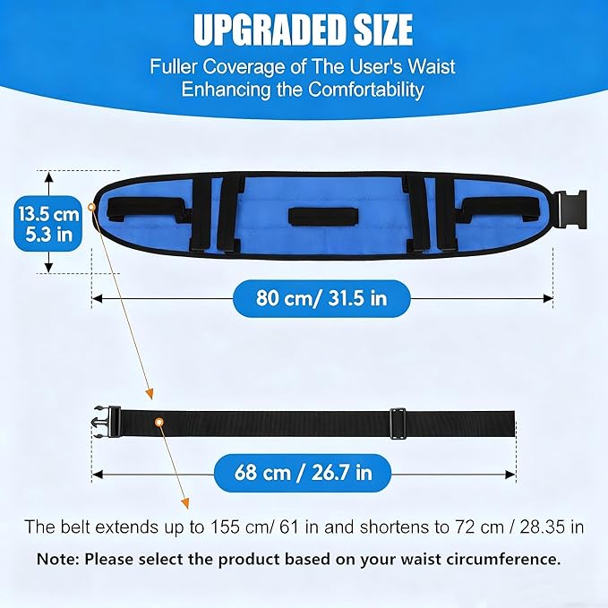 Rhino Valley Gait Belt for Senior with 7 Handles, 59" Anti-Slip Gate Belts Medical for Elderly, Transfer Belt with Quick Release Buckle, Elderly, Physical, Handicap, Bariatric Therapy, Blue & Black