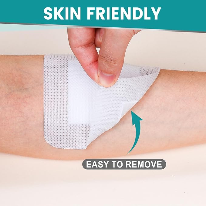 150 Count Island Dressing Bordered Gauze 4" x 4", Gauze Pads Individually Wrapped, Non-Stick Pad in Center with Adhesive Border, Bandages for Wounds, First Aid