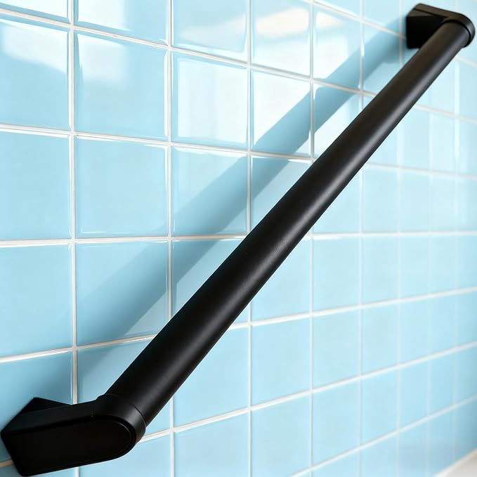 2 FT Modern Aluminum Handrail Set - ADA Compliant Indoor & Outdoor Stair Railing. 1.4" Diameter Grab Bar. Wall-Mounted with 90°Wall Return End. Ideal for Safe Grip，Rust Free(Matte Black, 2 FT)