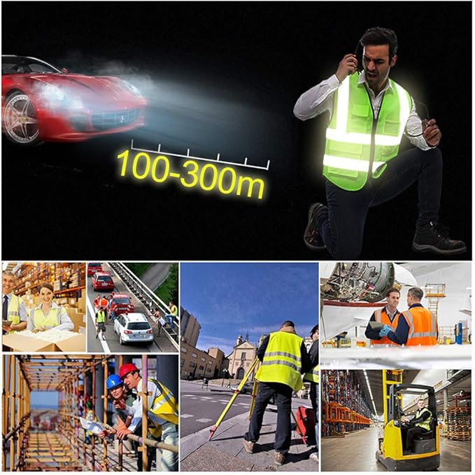 YOWESHOP High Visibility Safety Vest Custom Your Logo Protective Workwear 5 Pockets With Reflective Strips Outdoor Work Vest (Navy Blue (L))