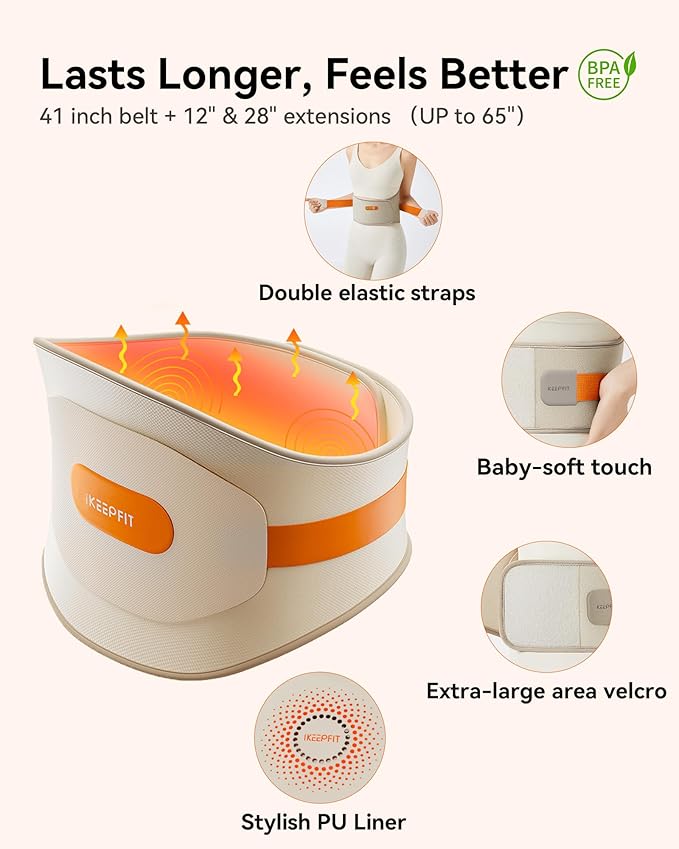 Portable Heating Pad for Back, Cordless Wearable Heat Belt with Massager for Lower Back Pain Relief, Battery Powered 8000 mAh Rechargeable, MAXwarm® 3.0, Gift for Women Men 90-310 lbs