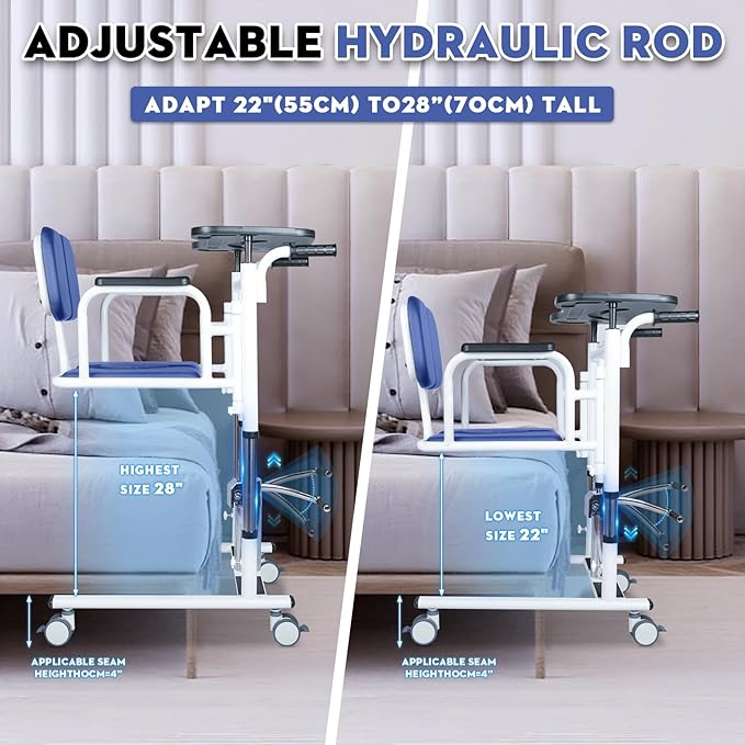 Drexo Patient Lift Transfer Chair, 5 in 1 Patient Lift Chair with 180°Split Seat, Height Adjustable Patient Transfer Chair with 4 Casters for Home Seniors Elderly, Load 450Lbs (Non-Fold, Blue)