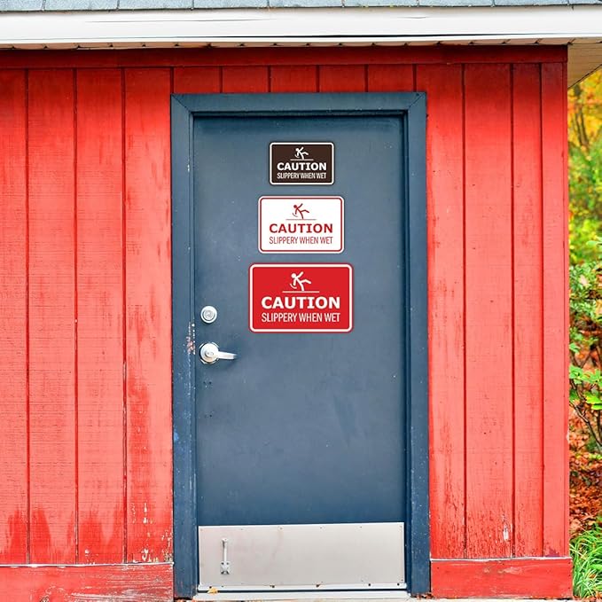 Signs ByLITA Classic Framed Caution: Slippery When Wet Door or Wall Sign Easy Installation | Health And Safety | Building And Warning Sign (Red) - Large