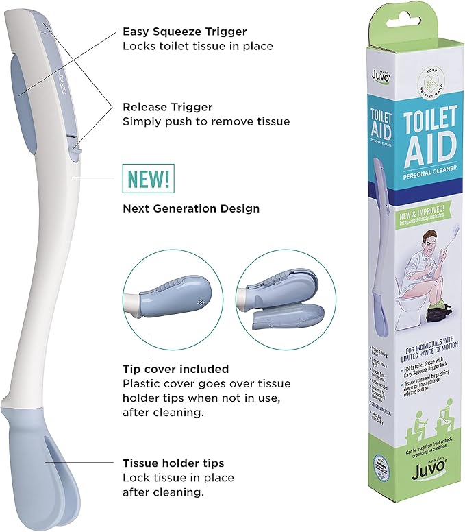 Juvo Toilet Aid - Personal Bottom Wiping Tool, Bathroom Mobility Aid for Disabled, Elderly, and Surgery Recovery - 18" long wand with hygienic cover