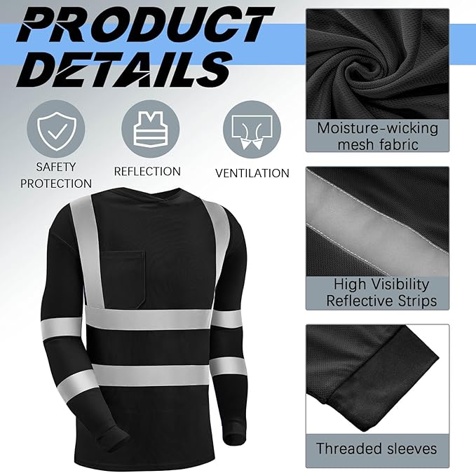 Amylove 4 Pcs Reflective Safety T Shirt High Visibility Work Shirts Sun Protection Construction