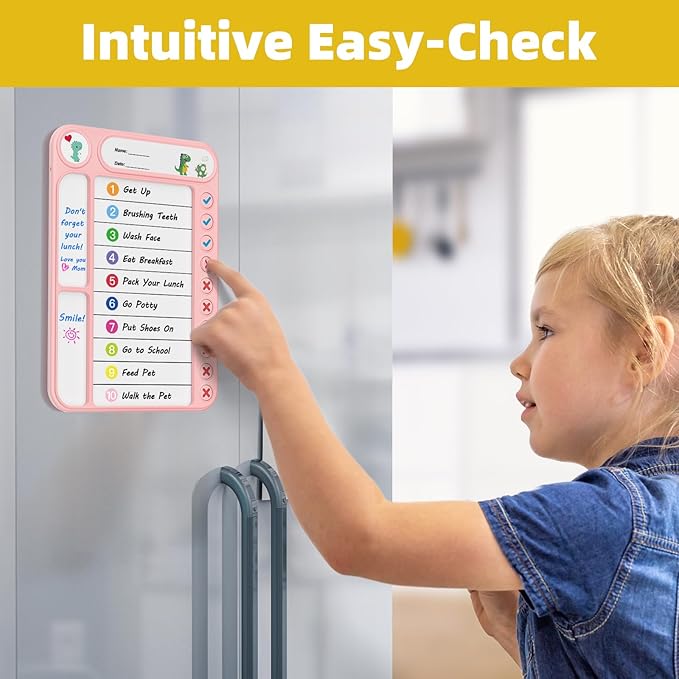 2-Pack Magnetic Chore Chart for Kids, ADHD Task Tracker Easy-Check Routine Dry Erase Board, to-Do List Planning Tool with Stand for Fridge/Desk/Home/School, 6 Reusable Sheets, 4 Markers