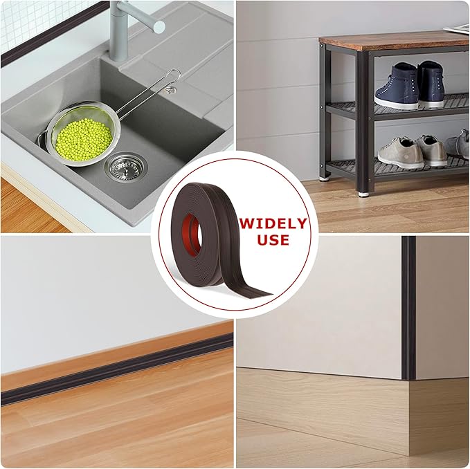 Flexible Wall Corner Protector Moulding Trim Peel and Stick Wall Corner Guards Edge Protector Self Adhesive Molding Trim Strip for Edge Ceiling (Dark Walnut Wood Grain, 0.8 in x 40 Ft)
