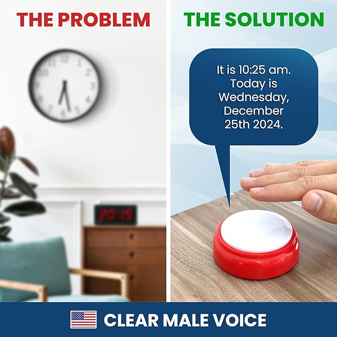 Top Life Talking Clock for The Elderly, Blind - Proper English Grammar, Neutral American Accent - Time and Date - Easy to Operate Speaking Alarm Device