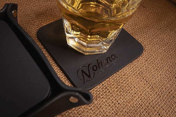 Valet Tray – Full-Grain Leather Catchall Organizer for Keys, Phone & Wallet – Rustic Nightstand & Desk Tray with Raised Sides – Handmade in USA (Black, Small Square/Coaster Set)