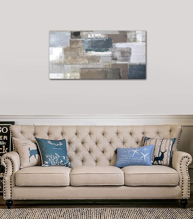 Abstract Wall Art Brown Gray Patch Canvas Prints for Living Room Bedroom Wall Decor Large Contemporary Wall Picture Artwork for Office Kitchen Nursery Home Decoration Framed Ready to Hang 29" x 58"