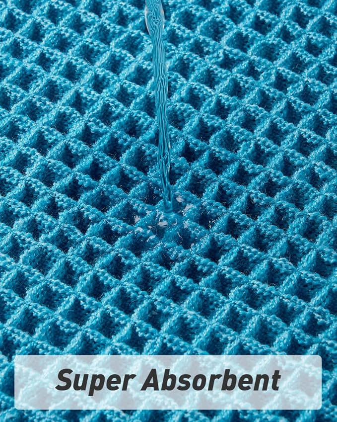 AMOAMI Upgraded Waffle Bath Mat, Super Absorbent Non Slip Bath Mats for Bathroom Floor, Machine Washable Bathroom Rugs with Tassels, Rubber Backed Bathroom Mats, Ultra Soft, 20" x 32", Teal