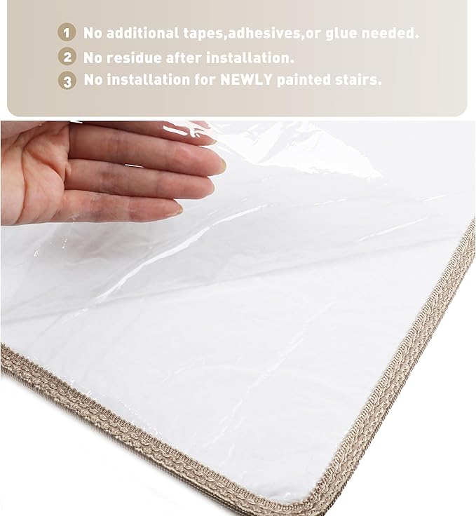 PURE ERA Carpet Stair Treads Ultra Plush 8" X 30" Soft Indoor Stair Protectors Pet-Friendly Non-Slip Skid Resistant Tape Free Washable Reusable(14 Pieces, Cream Gray)