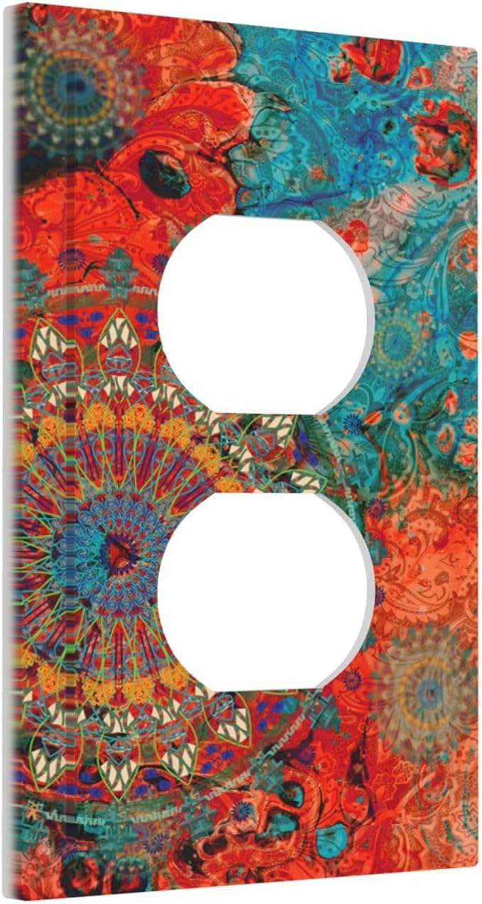 Abstract Ombre Colorful Indian Mandala 1 Gang Single Duplex Light Switch Plate Outlet Plate Cover Decorative Wall Plate Switchplate Electrical Receptacle Faceplate for Bedroom Bathroom Decor