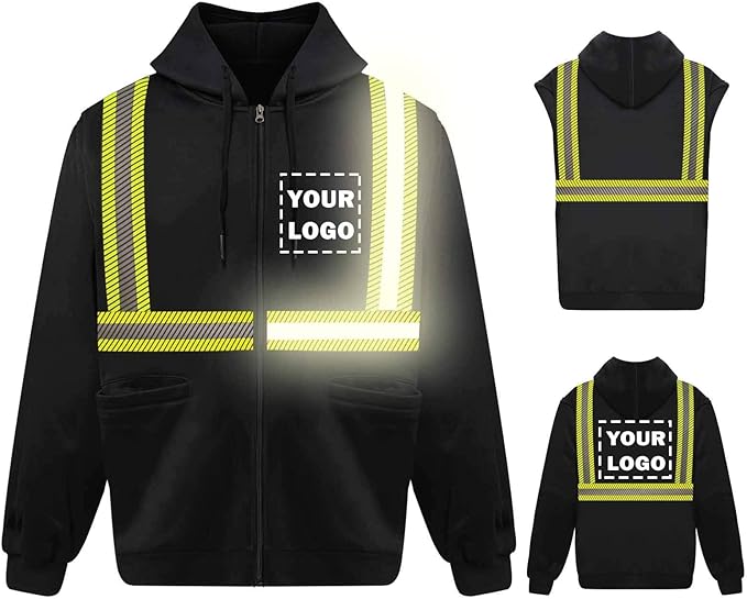 YOWESHOP High Visibility Reflective Safety Hoodie Jacket With Removable Sleeves Hi Vis Outdoor Protective Workwear Unisex