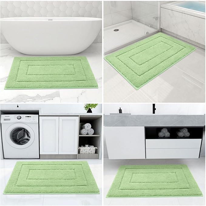Buganda Bathroom Rugs, 30" x 20", Soft and Absorbent Microfiber Bath Rugs, Non-Slip Shaggy Shower Carpet, Machine Wash Dry Bath Mats for Bathroom Floor, Tub and Shower, Sage Green
