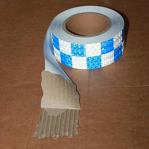 Industrial Reflective Tape Blue and White 2 inch Wide, Outdoor Waterproof Hazard Conspicuity Warning Marking Tape (66 feet)