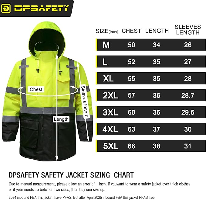 Reflective Jacket, High Visibility Parka, Waterproof Hi Vis, Safety Jacket with Removable Hood and Zipper, ANSI Class 3 (Lime,Medium)