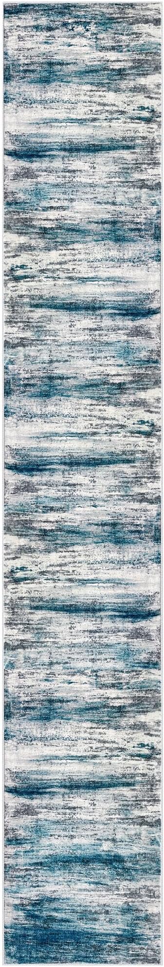 KOZYFLY Modern Abstract Hallway Runner, 2x12 Washable Rug Runner Non-Slip Soft Striped Kitchen Runner Rug, Light Blue Print Carpet for Entryway Bathroom Laundry Room Foyer