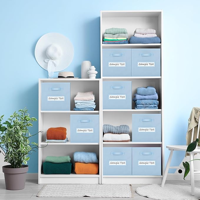 artsdi Fabric storage cubes (8 Pack) 11 Inch Cube Storage Bin, cube organizer bins with 8 Labels Window Cards & a Pen, Foldable cube organizer bins and Storage Box, Pastel Blue