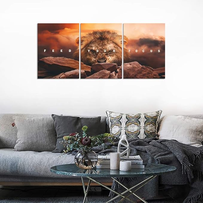 Motivational Wall Art Inspirational Canvas Wall Art Lion Posters Prints Office Wall Decor 3 Pieces Entrepreneur Quotes Picture Paintings Artwork Bedroom Home Decor Decoration (36”Wx16”H)