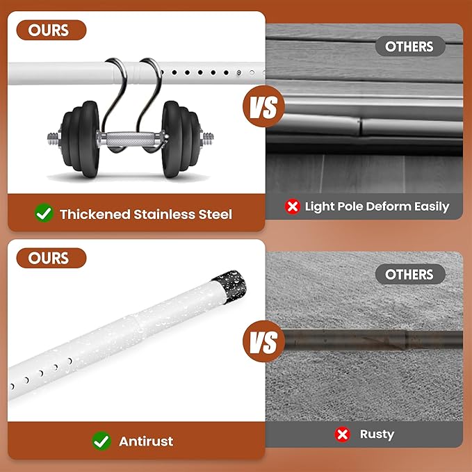 Sliding Door Security Bar, 17.1-51" Adjustable Lock Bar with Rubber Tips, 1.25" Thickened Metal for Sliding Window & Door, White, Fortify Your Home Entry Points