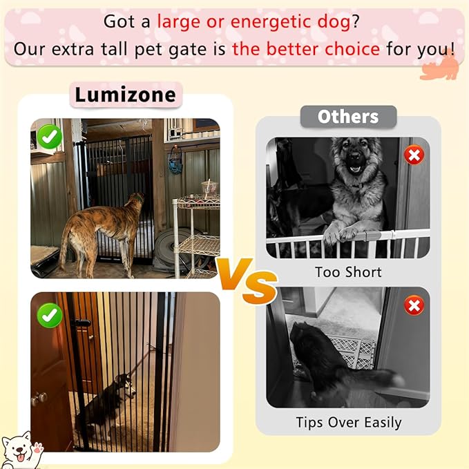 Lumizone Extra Tall Cat Gate 55.12" High Pressure Mounted Extra Wide 2025 New (17 Sizes) 1.37" Gap No Drilling Auto-Close One-Handed Operation Tall Pet Gate for Dogs(White, 55.12" H x 29.92"-59.44" W)