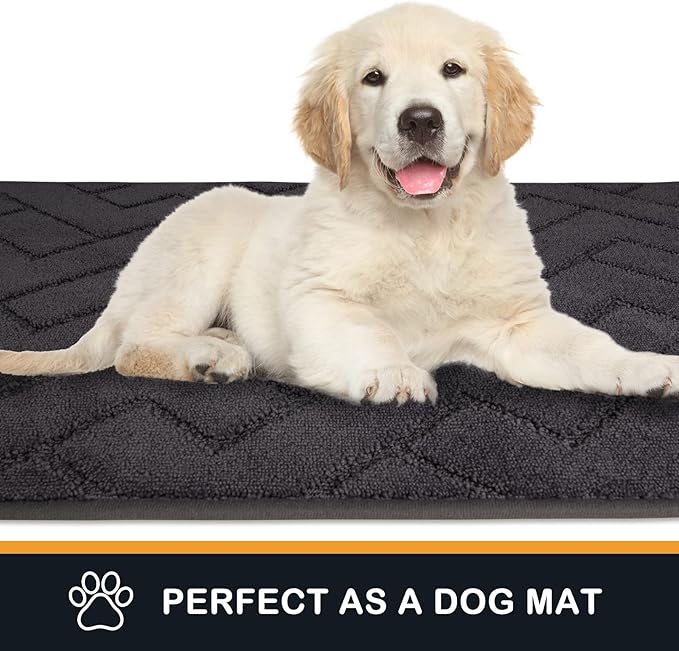 PURRUGS Dirt Trapping Door Mat 34" x 59", Non-Slip Machine Washable Entry Rug, Shoe Scraper, Dog Doormat, Super Absorbent Welcome Mat for Front & Back Door, Muddy Wet Shoes & Paws, Charcoal
