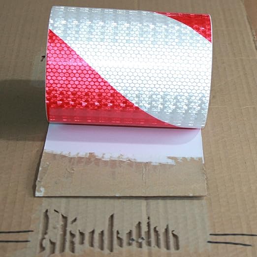 Red and White Reflective Tape Outdoor Waterproof 8 inch X 66 feet, High Visibility Hazard Conspicuity Industrial Marking Tape