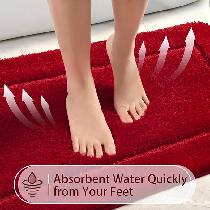 LOCHAS Bathroom Rug Set Red, Soft Bath Rug Set 2 Piece Set, Toilet Mat U-Shaped 20x20 and 34x20 Bath Rugs, Quickly Dry Mats for Bathroom, Tub, Washable, Super Absorbent Floor Mat