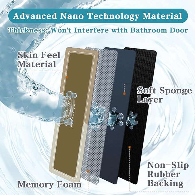 Bath Mat, Bathroom Mat Rugs Super Absorbent Shower Mats Non Slip Quick Dry Thin Rubber Mats for Bathroom Floor Fit Under Door, Shower Rug for Bathtub, Shower, Brown