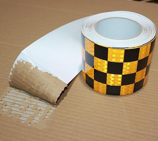 Yellow and Black Reflective Tape 4 inch X 66 feet, Outdoor Waterproof Hazard Conspicuity Warning Industrial Marking Tape