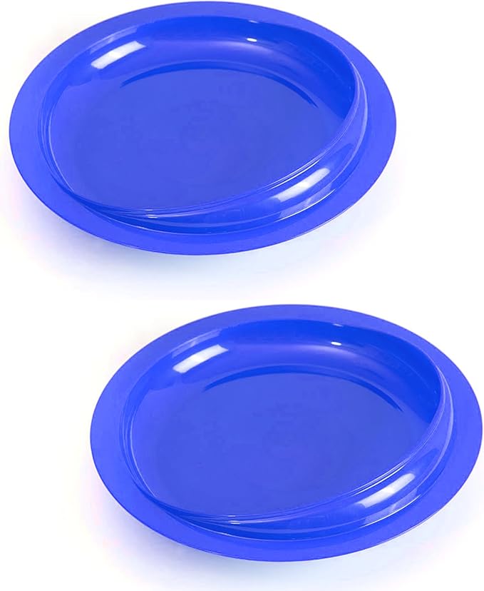 pekokavo 9" Anti-Spill Suction Bowl for Seniors, Non-Slip No Tip Adaptive Feeding Bowl for Elderly, Disabled Adults, or Parkinson's, Pack of 2 (Blue Plates)