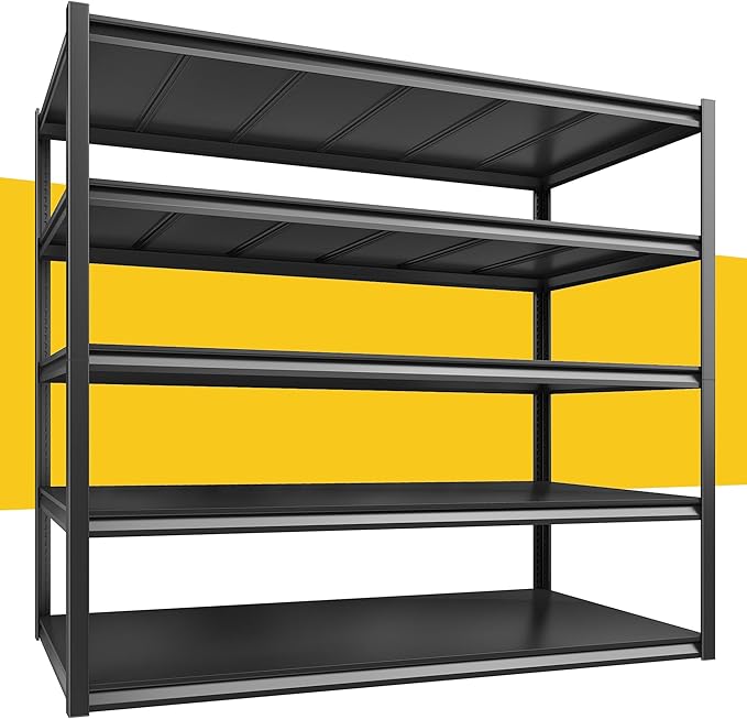 REIBII 48.2" W Garage Shelving, Metal Shelving 3000LBS, Storage Shelves Adjustable Metal Shelf, Industrial 5 Tier Shelves for Basement Pantry Warehouse Supermarket, 72.2" H x 24.2" D x 48.2" W