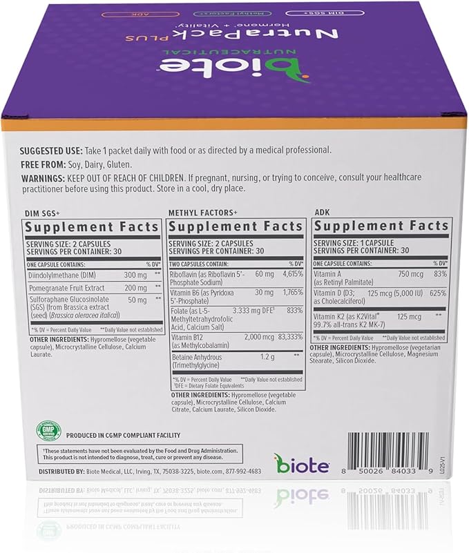 Biote Nutraceuticals - NutraPackPlus - Hormone Balance + Vitality Support (Daily Packets 30-Day)