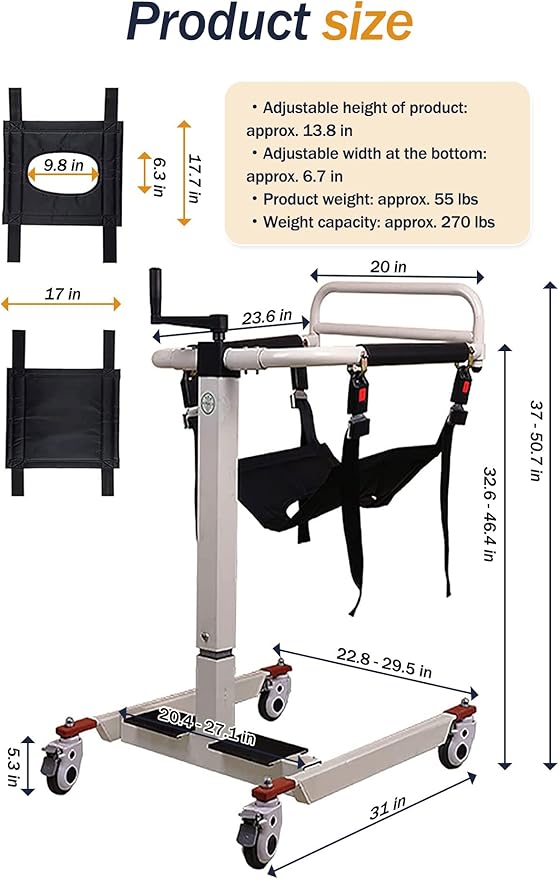 Patient Lift Transfer Chair, Transfer Lift Chair for Disabled, Portable Car Transfer Lift Bed to Wheelchair Transfer Devices, Transfer Chair for Elderly and Disabled (Basic Backrest)
