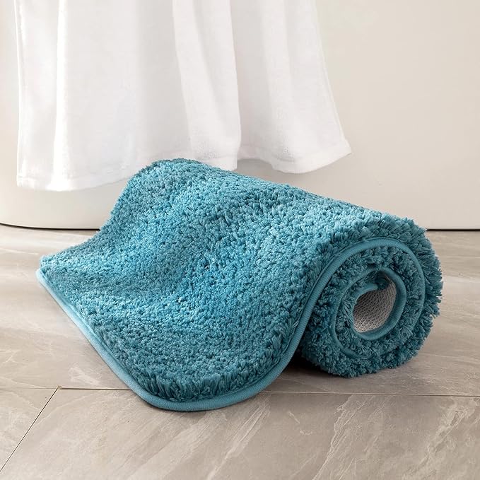 MIULEE Teal Bathroom Rugs Non Slip Bath Mat 24'' x 48'' Shaggy Soft Bath Rug Plush Microfiber Absorbent Water for Shower Tub Machine Washable (Teal, 24x48 Inches)