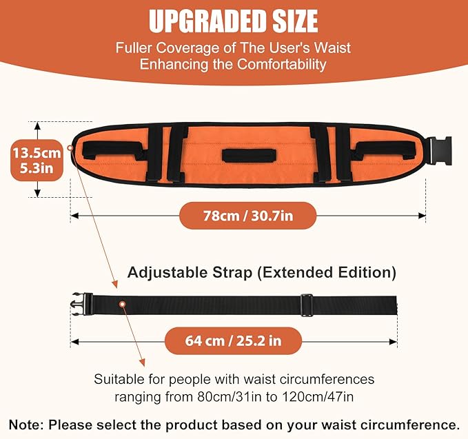 Rhino Valley Gait Belt Transfer Belt for Senior with 7 Handles, 59" Anti-Slip Transfer Belt for Elderly, Lift Belt with Quick Release Buckle, Medical Nursing Safety Patient Assist, Orange