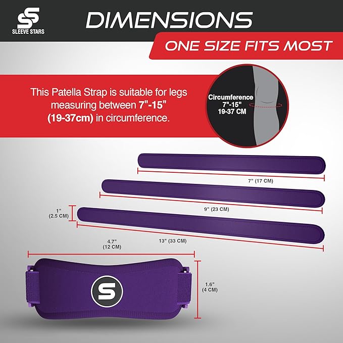 Sleeve Stars Swedish Brand Patellar Tendon Support Strap for Women & Men Effective Osgood Schlatter Knee Brace Youth & Kids Knee Brace with 3 Adjustable Length fits 7"-15" (Single/Dark Purple/Kids)