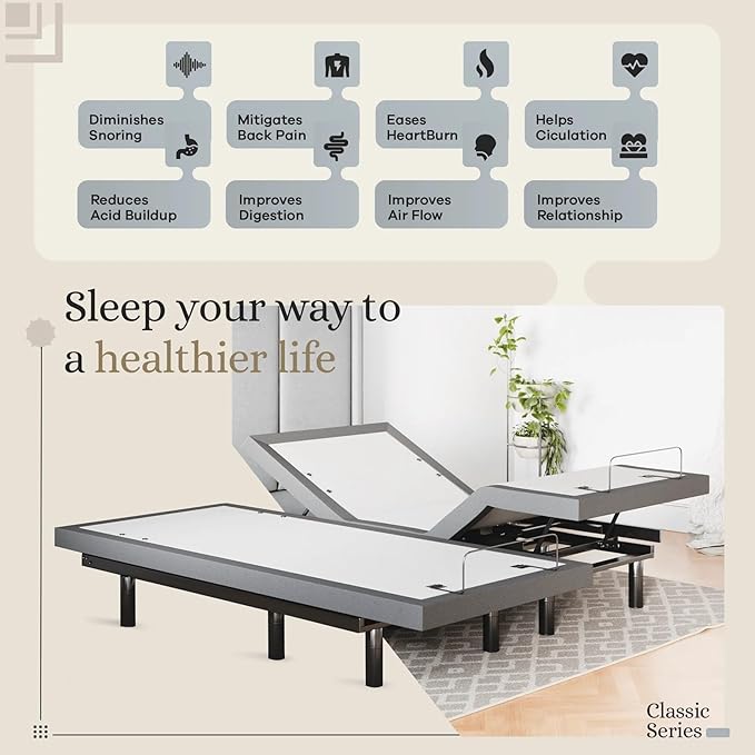 Sven & Son Classic Adjustable Bed Base, Head and Foot Lift, Massage, Under-Bed Lights, USB, Gel Memory, Zero Gravity Smart Frame - Split California King