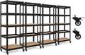HOMEDANT House 5-Tier Metal Rolling Cart Shelf Rack Casters Heavy Duty Laminated Wheel Shelving Unit Adjustable Utility Storage Shelves Organizer Shelf Kitchen Garage (4, (S) 24.4" W, Black)