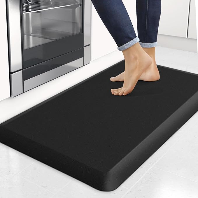 4/5 Inch Thick Kitchen Mats for Floor, StepRite Kitchen Rug for Standing Desk, Non-Slip, Thicker, Stain & Water Resistant, Comfort Anti Fatigue Floor Mat for Home, Kitchen, Office - Black, 32 * 20''