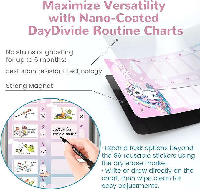 JJPRO Magnetic Bedtime/Morning/Daily Reward Routine Chart for Kids with Reward Jar-Bedtime Routine Chart,Reward Jar for Kids,Daily Checklist Reward Chart for Toddlers,Visual Schedule Board -Unicorn